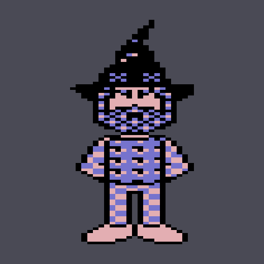 A wizard-headed Habitat avatar rotating as a solid figure